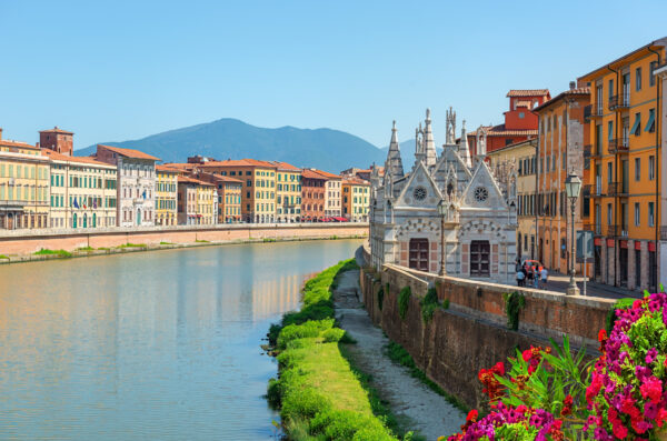 Church of Santa Maria della Spina and Arno river in Pisa, Italy