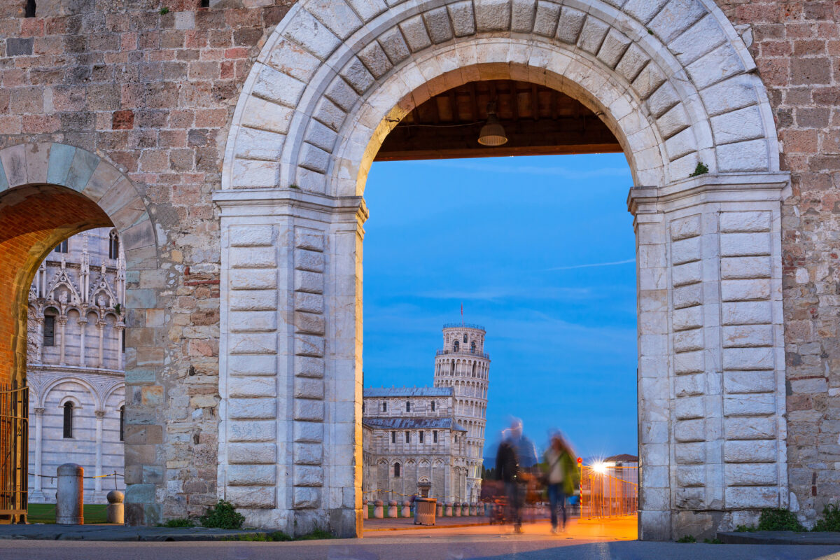 Pisa, Italy. Catherdral and the Leaning Tower of Pisa at Piazza dei Miracoli.